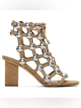 Alexander Wang Rainey Suede Silver Dome Studded Cage Heels Clay Brown Size 8